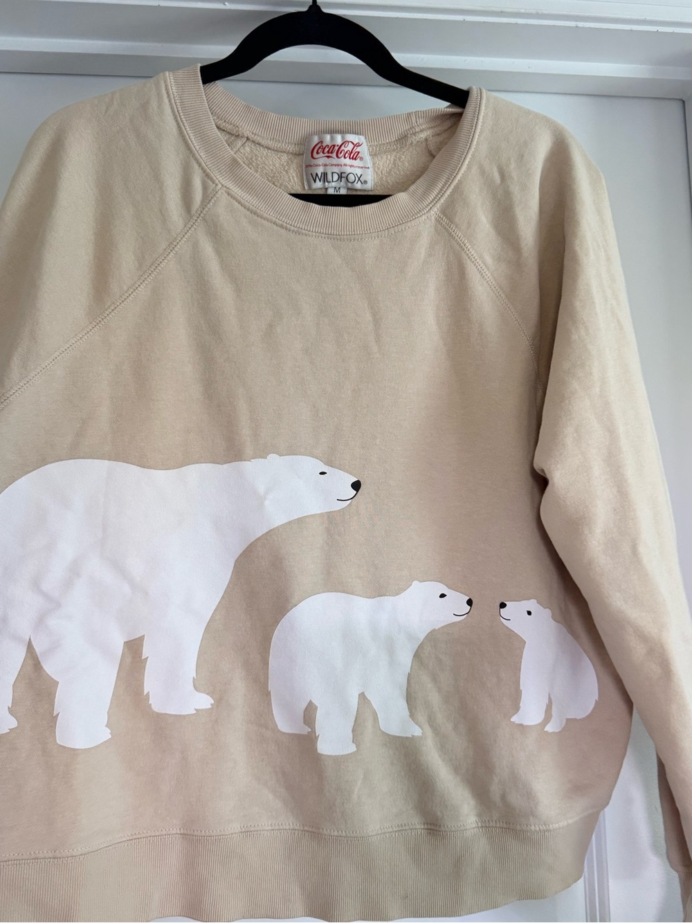 Coca Cola Beige Sweatshirt with White Polar Bear Trio and Red 'Coke' Sleeve Logo - Picture 5 of 5